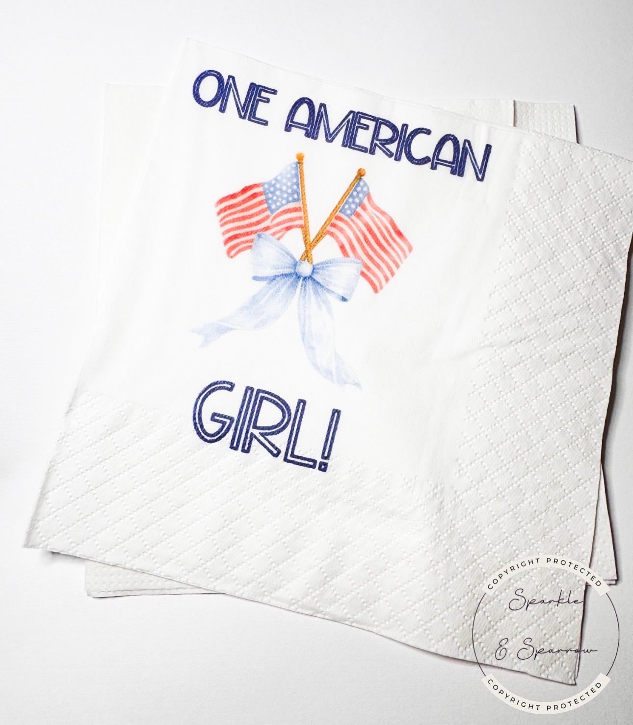 One All American Girl Patriotic 1st Birthday 4th of July Birthday Independence Day Red White Blue Birthday Party Napkins, Set of 25
