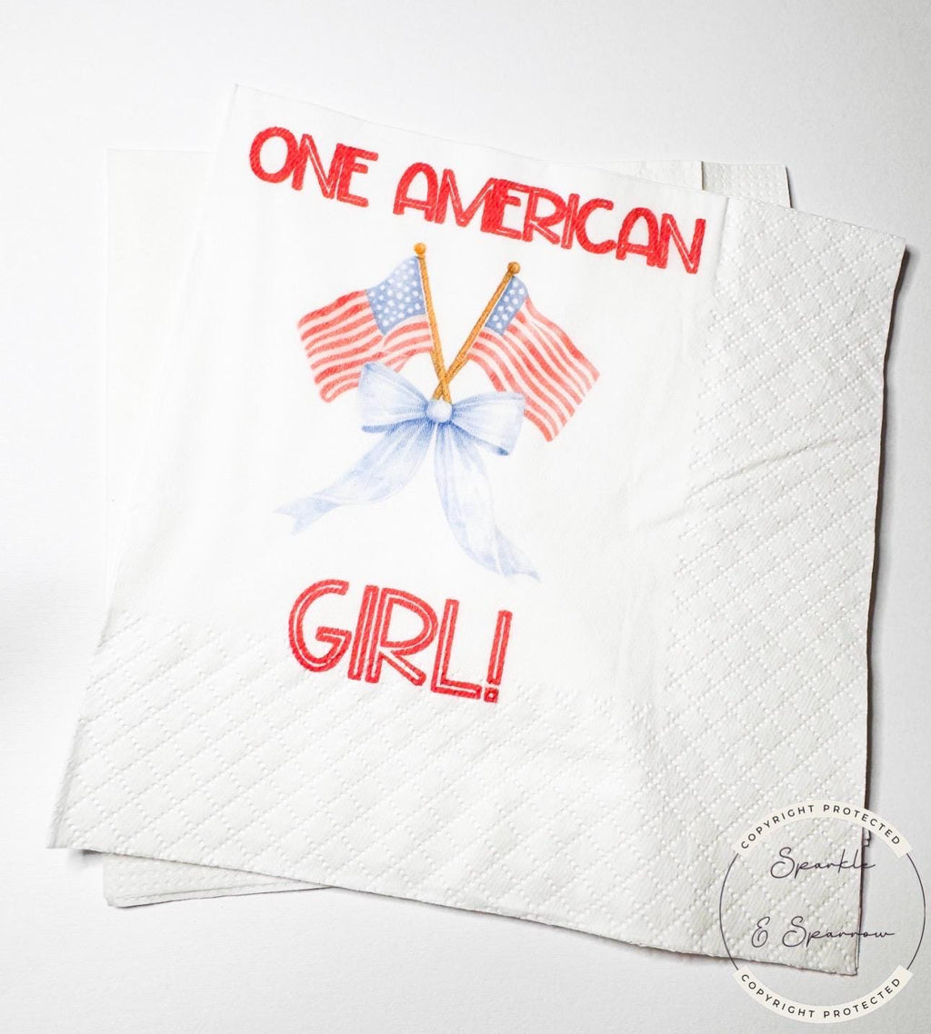 One All American Girl Patriotic 1st Birthday 4th of July Birthday Independence Day Red White Blue Birthday Party Napkins, Set of 25