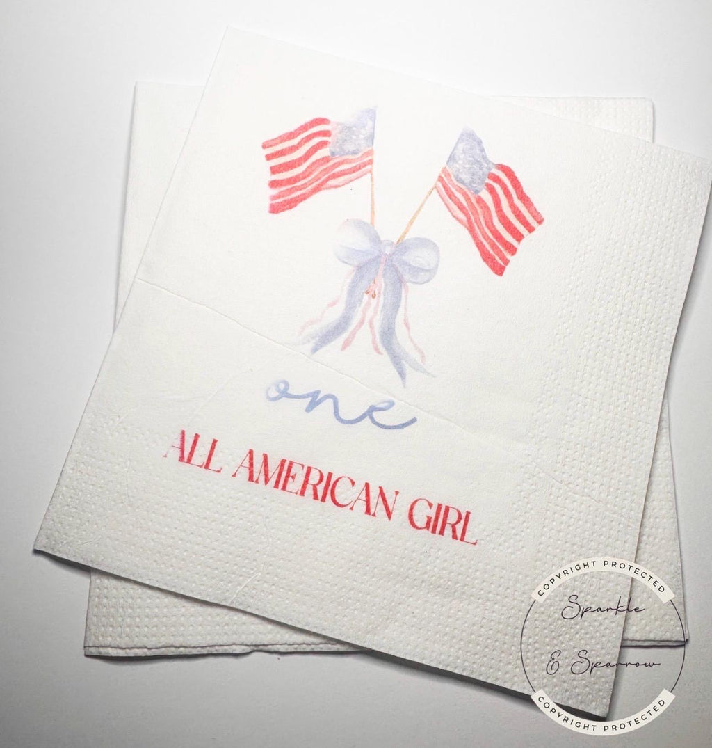 One All American Girl Patriotic 1st Birthday 4th of July Birthday Independence Day Red White Blue Birthday Party Napkins, Set of 25