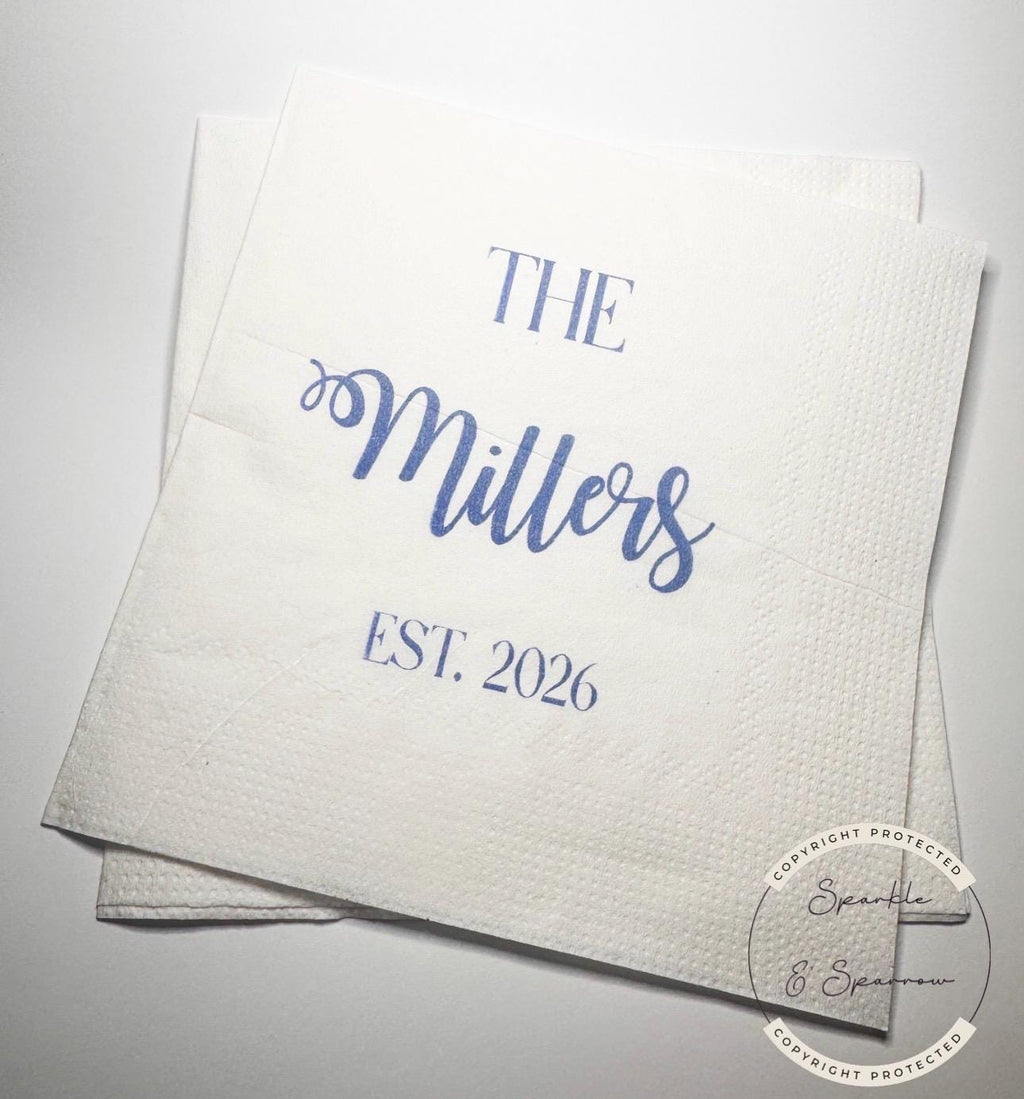 Monogrammed Wedding Napkins Wedding Reception Bridal Shower Personalized Cocktail, Luncheon or Dinner Napkins Set of 25