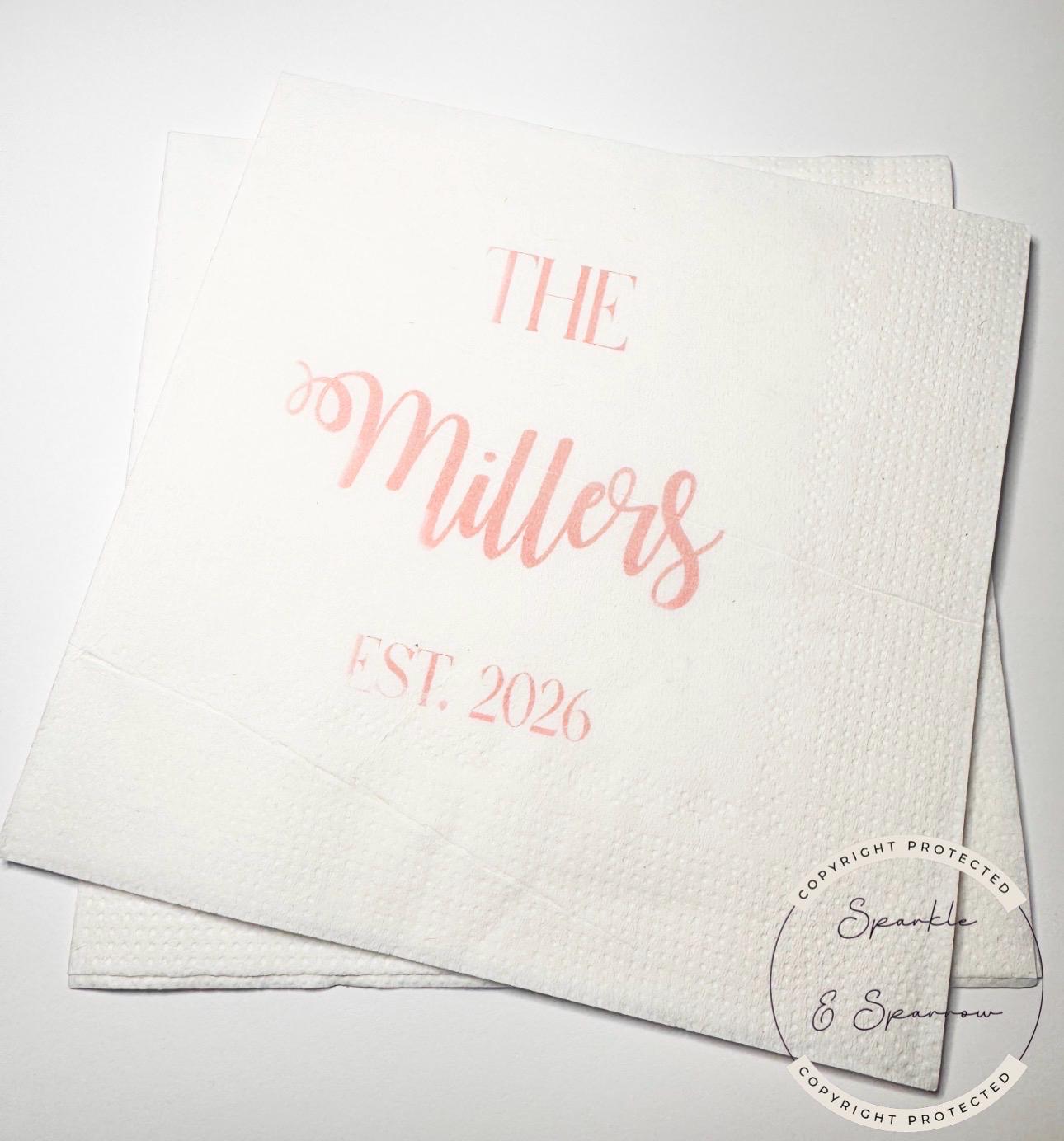 Monogrammed Wedding Napkins Wedding Reception Bridal Shower Personalized Pink Wedding Cocktail, Luncheon or Dinner Napkins Set of 25
