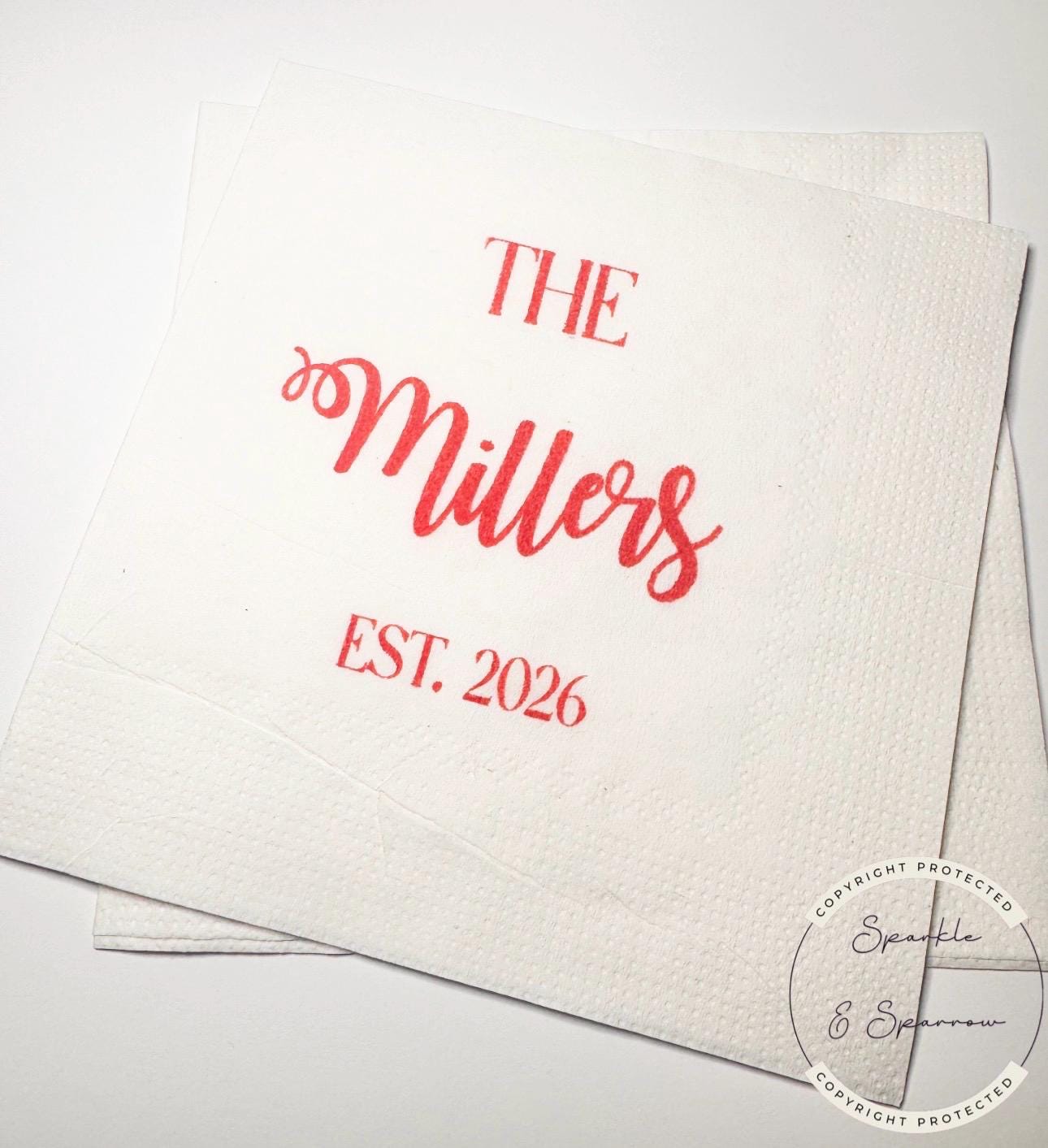 Monogrammed Wedding Napkins Wedding Reception Bridal Shower Personalized Red Wedding Cocktail, Luncheon or Dinner Napkins Set of 25