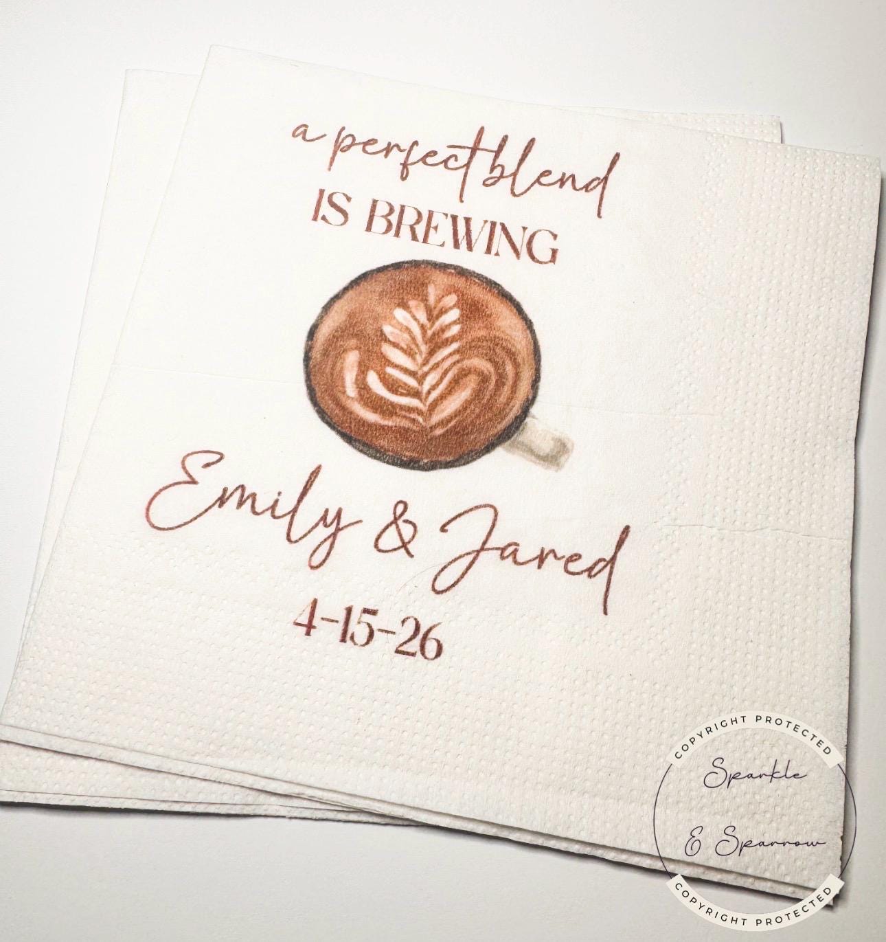Perfect Blend Coffee Bar Wedding Coffee Bridal Shower Perfect Blend Love is Brewing Personalized Cocktail or Luncheon Napkins, Set of 25