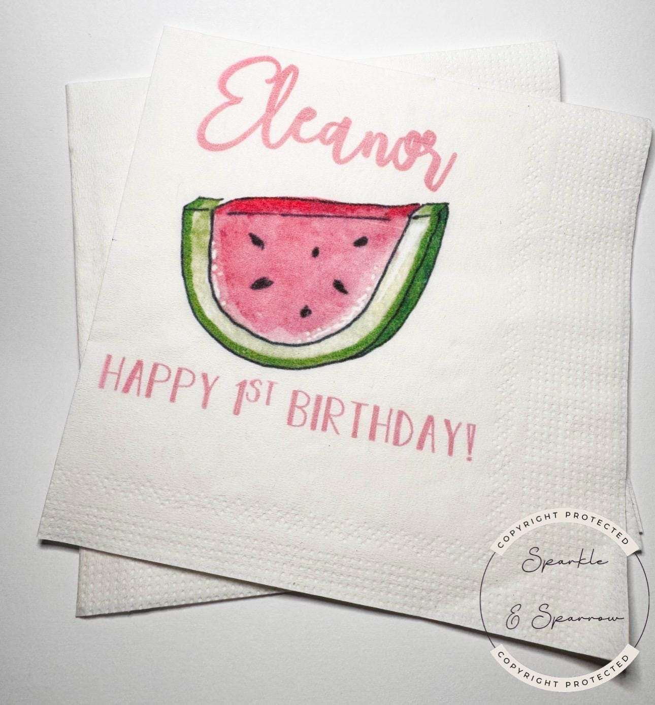 Watermelon One in a Melon First Birthday Summer Birthday Party Girl Melon Party Personalized Cocktail, Luncheon or Dinner Napkins Set of 25