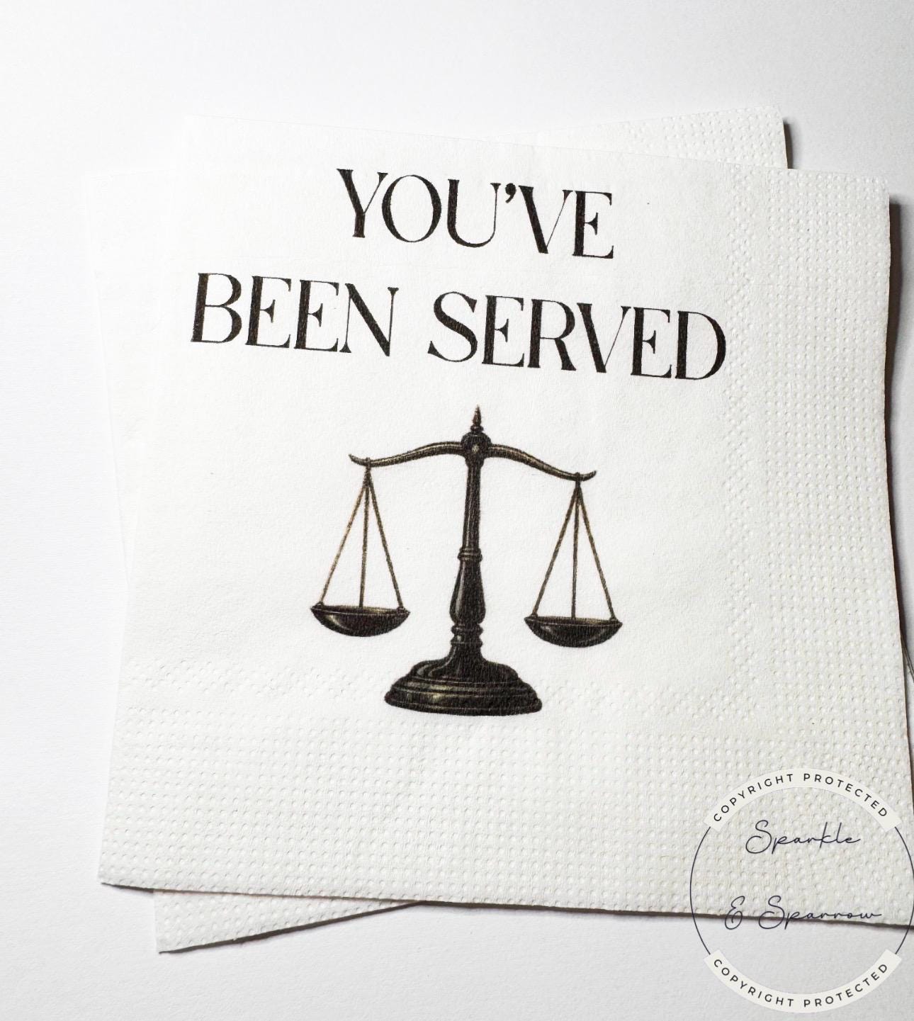 You've Been Served Law School Graduation Cocktail, Luncheon or Dinner Napkins Set of 25