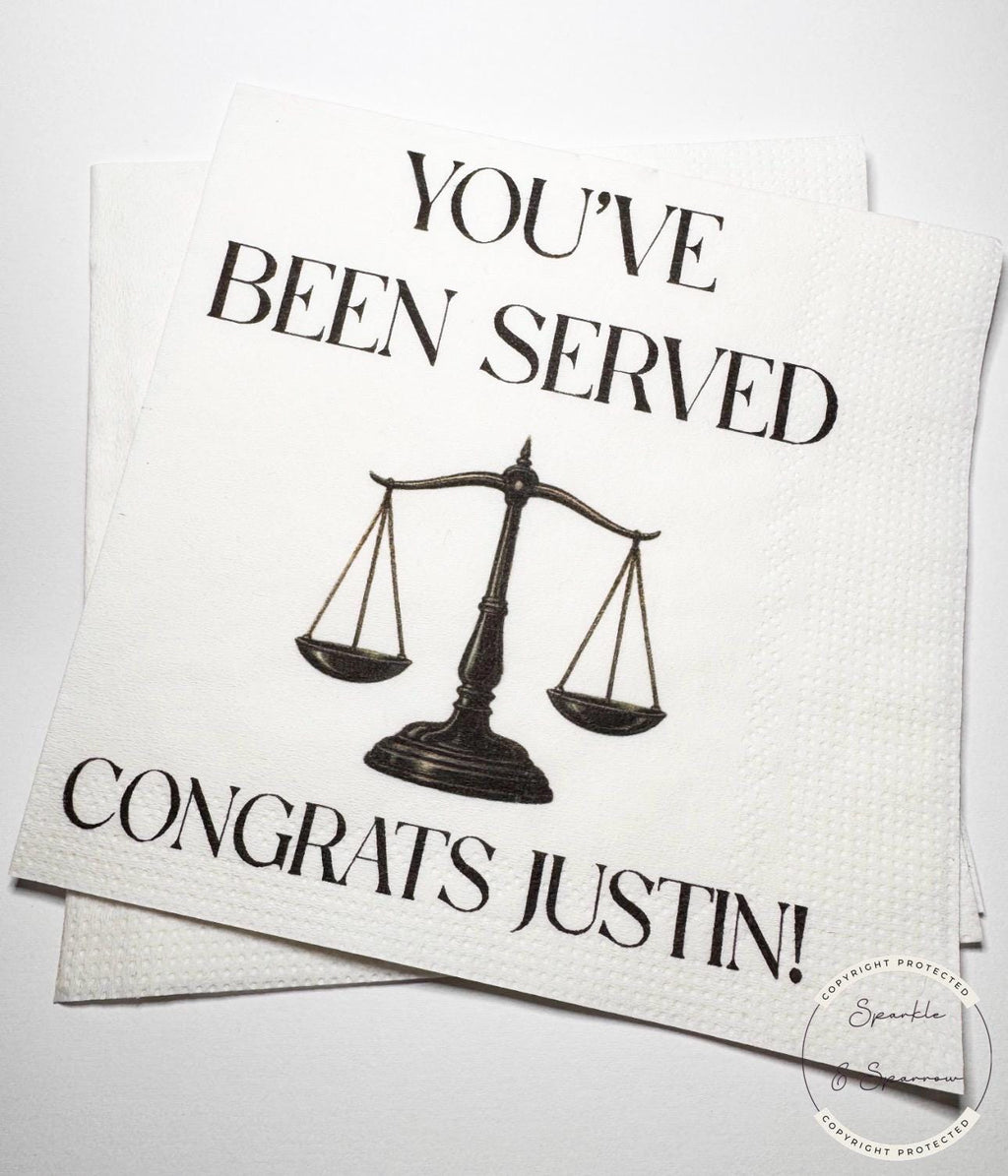 You've Been Served Law School Graduation Lawyer Graduation Party Funny Law Party Personalized Cocktail, Luncheon or Dinner Napkins Set of 25