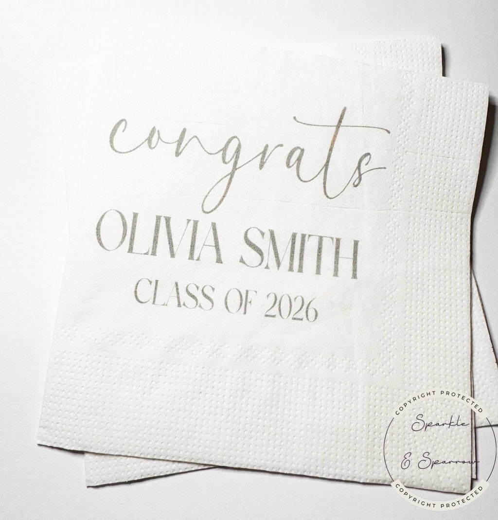 Graduation Party Class of 2026 High School Graduation College Graduation Party Personalized Cocktail, Luncheon or Dinner Napkins Set of 25