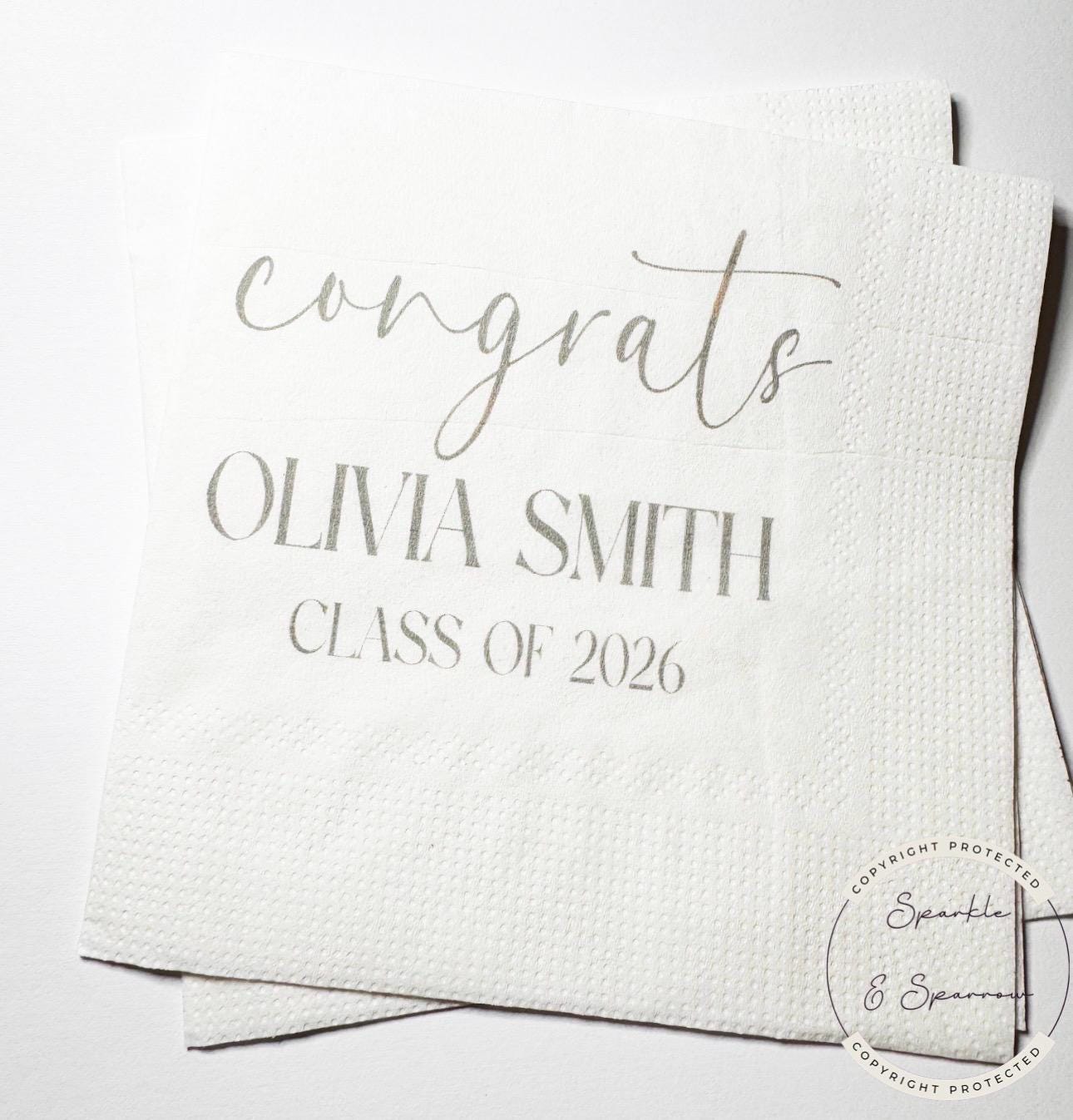 Graduation Party Class of 2026 High School Graduation College Graduation Party Personalized Cocktail, Luncheon or Dinner Napkins Set of 25