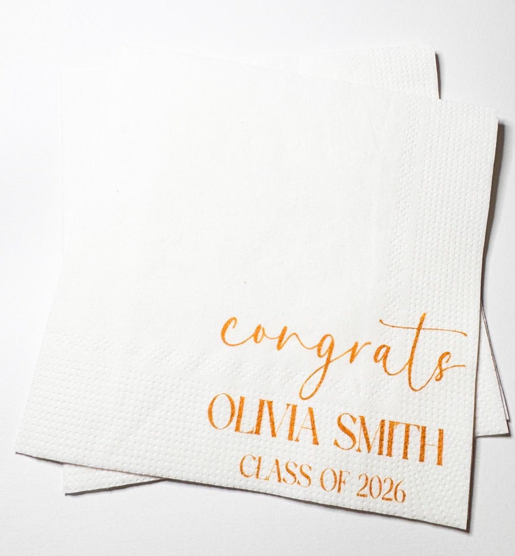 Graduation Party Class of 2026 High School Graduation College Graduation Party Personalized Cocktail, Luncheon or Dinner Napkins Set of 25