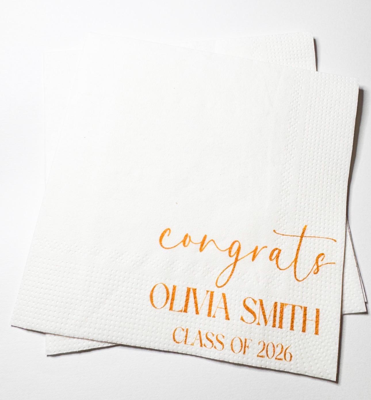 Graduation Party Class of 2026 High School Graduation College Graduation Party Personalized Cocktail, Luncheon or Dinner Napkins Set of 25