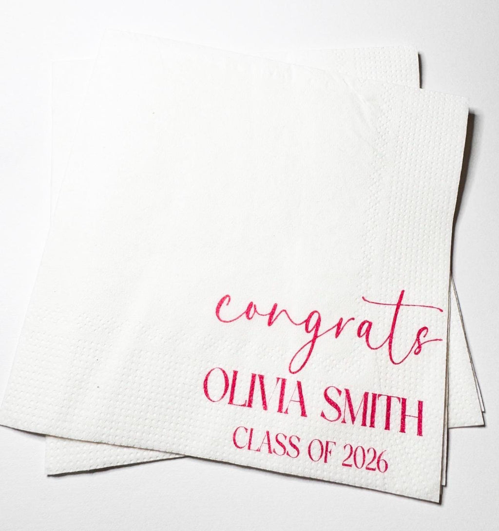 Graduation Party Class of 2026 High School Graduation College Graduation Party Personalized Cocktail, Luncheon or Dinner Napkins Set of 25
