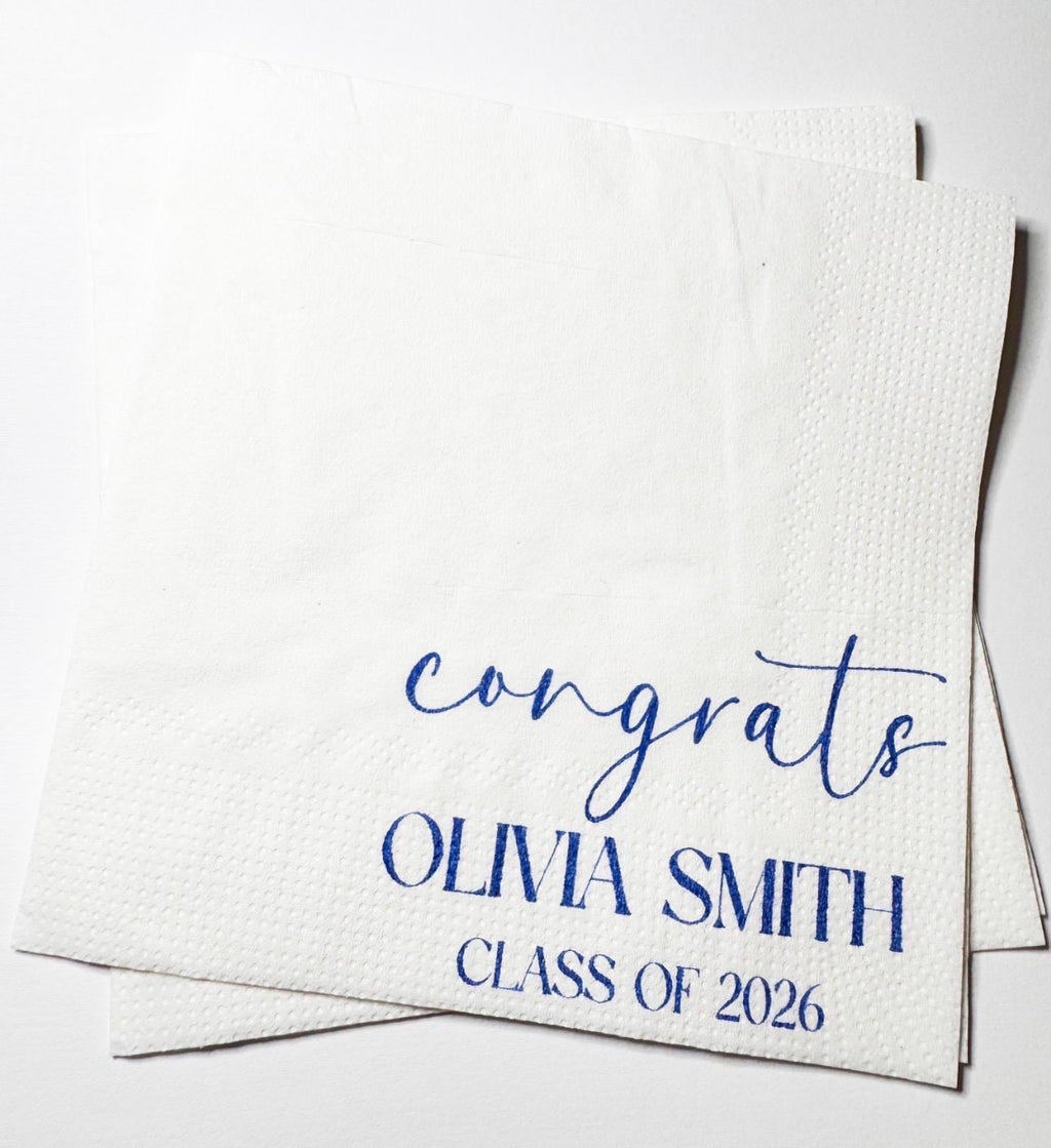 Graduation Party Class of 2026 High School Graduation College Graduation Party Personalized Cocktail, Luncheon or Dinner Napkins Set of 25