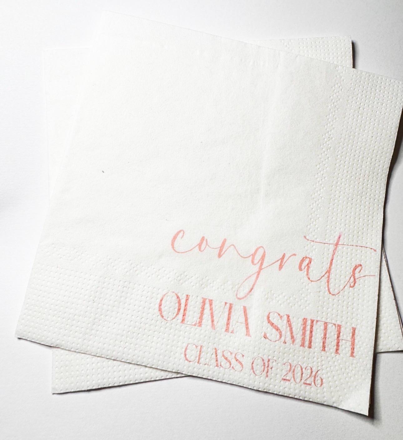 Graduation Party Class of 2026 High School Graduation College Graduation Party Personalized Cocktail, Luncheon or Dinner Napkins Set of 25
