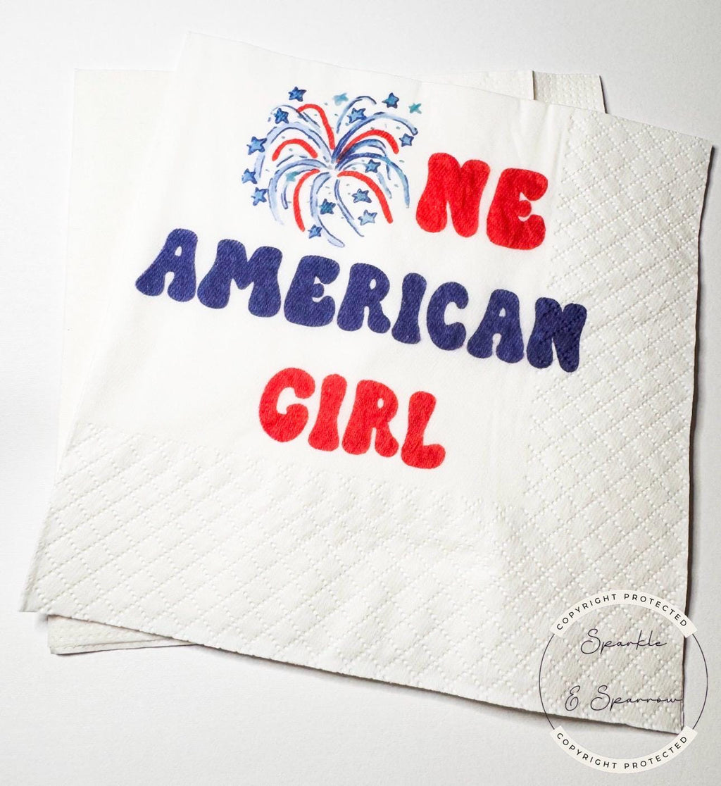 One All American Girl Patriotic 1st Birthday 4th of July Birthday Independence Day Red White Blue Birthday Party Napkins, Set of 25