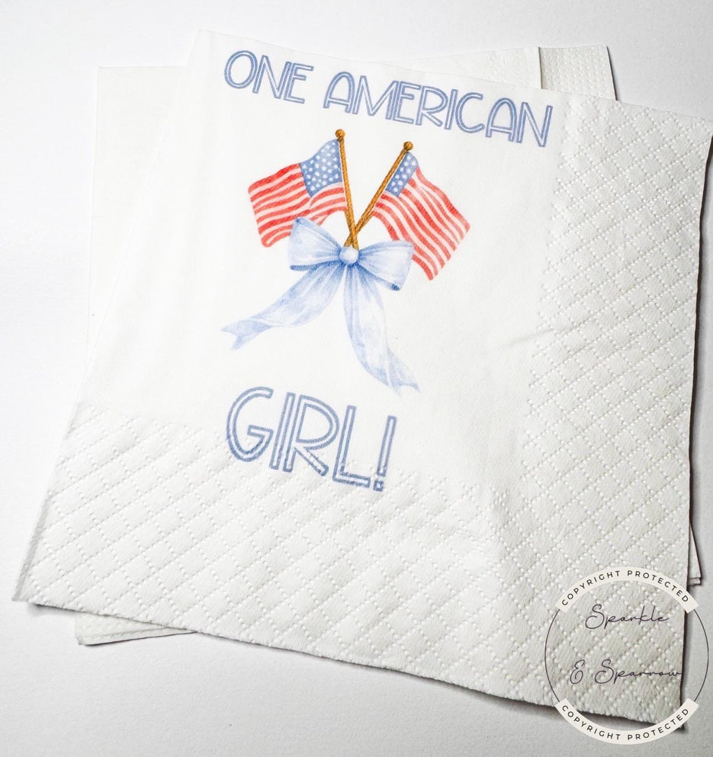 One All American Girl Patriotic 1st Birthday 4th of July Birthday Independence Day Red White Blue Birthday Party Napkins, Set of 25