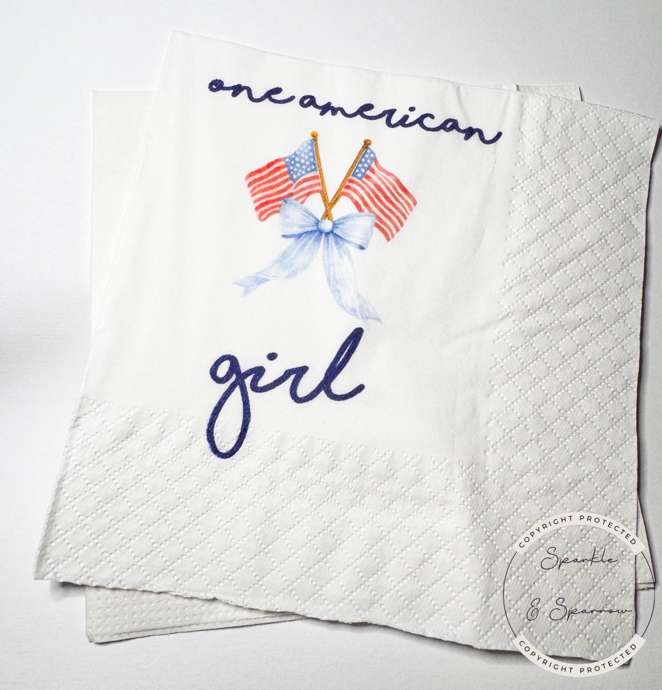 One All American Girl Patriotic 1st Birthday 4th of July Birthday Independence Day Red White Blue Birthday Party Napkins, Set of 25