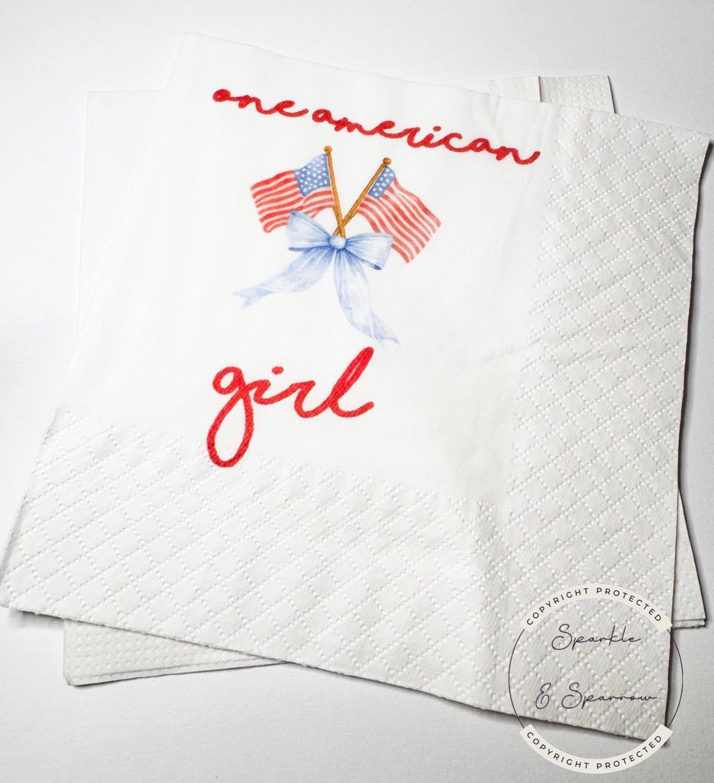 One All American Girl Patriotic 1st Birthday 4th of July Birthday Independence Day Red White Blue Birthday Party Napkins, Set of 25