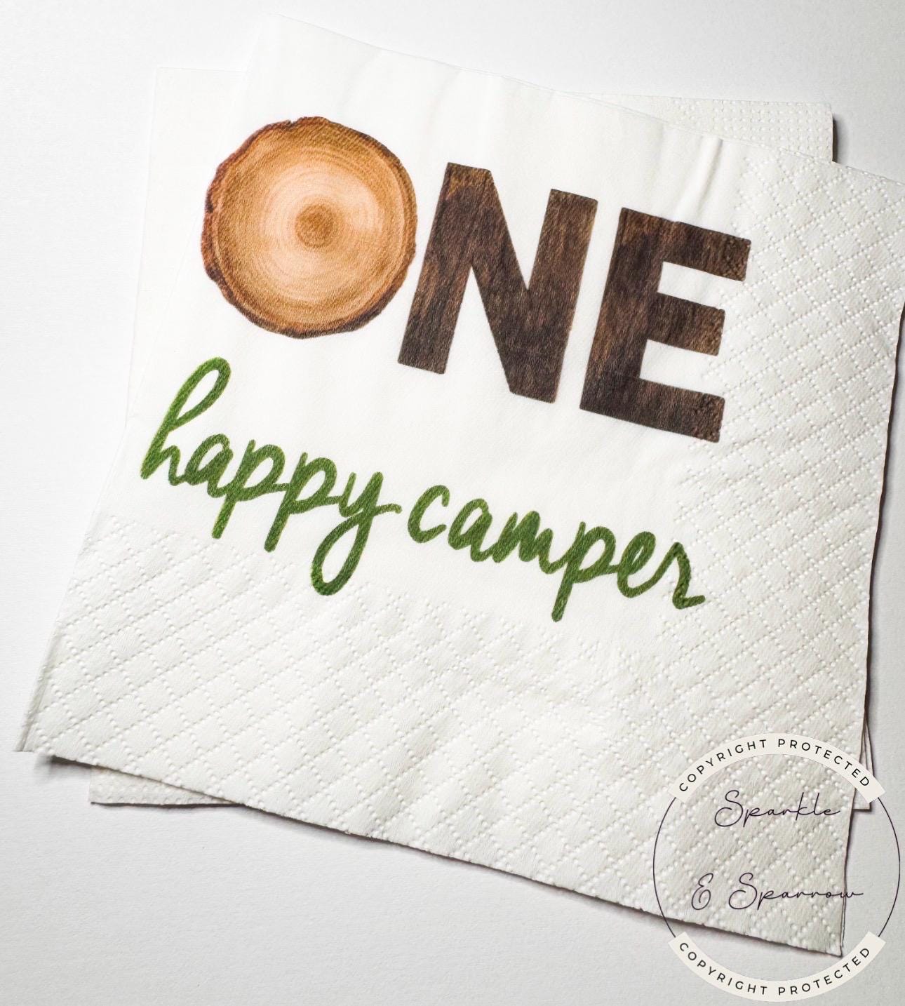One Happy Camper First Birthday Camping Birthday Party Summer Camp Woodland Adventure Birthday Cocktail or Luncheon Napkins, Set of 25