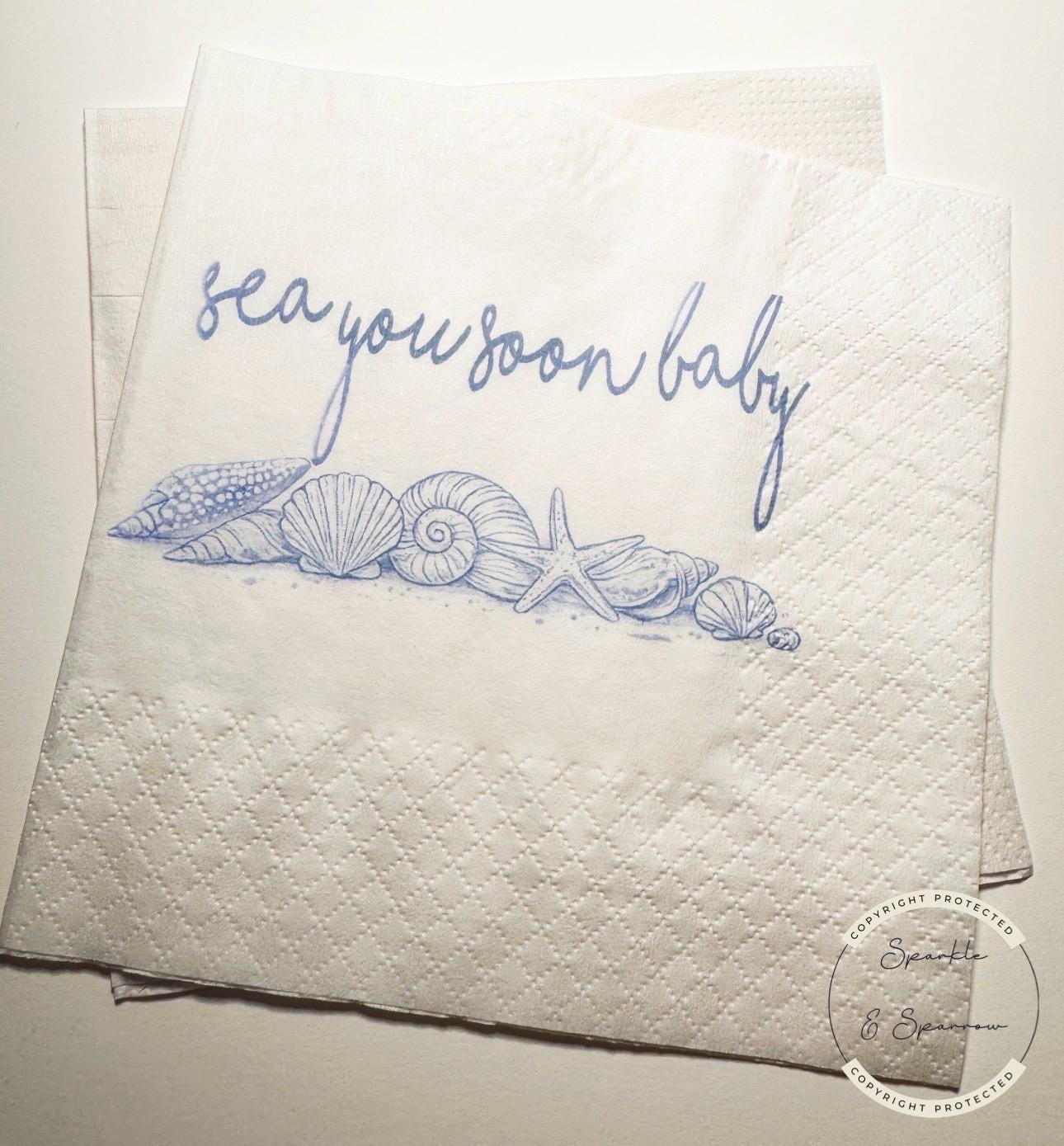 Sea You Soon Baby Shower Coastal Baby Shower Seashell Summer Baby Shower Nautical Baby Shower Cocktail or Luncheon Napkins, Set of 25