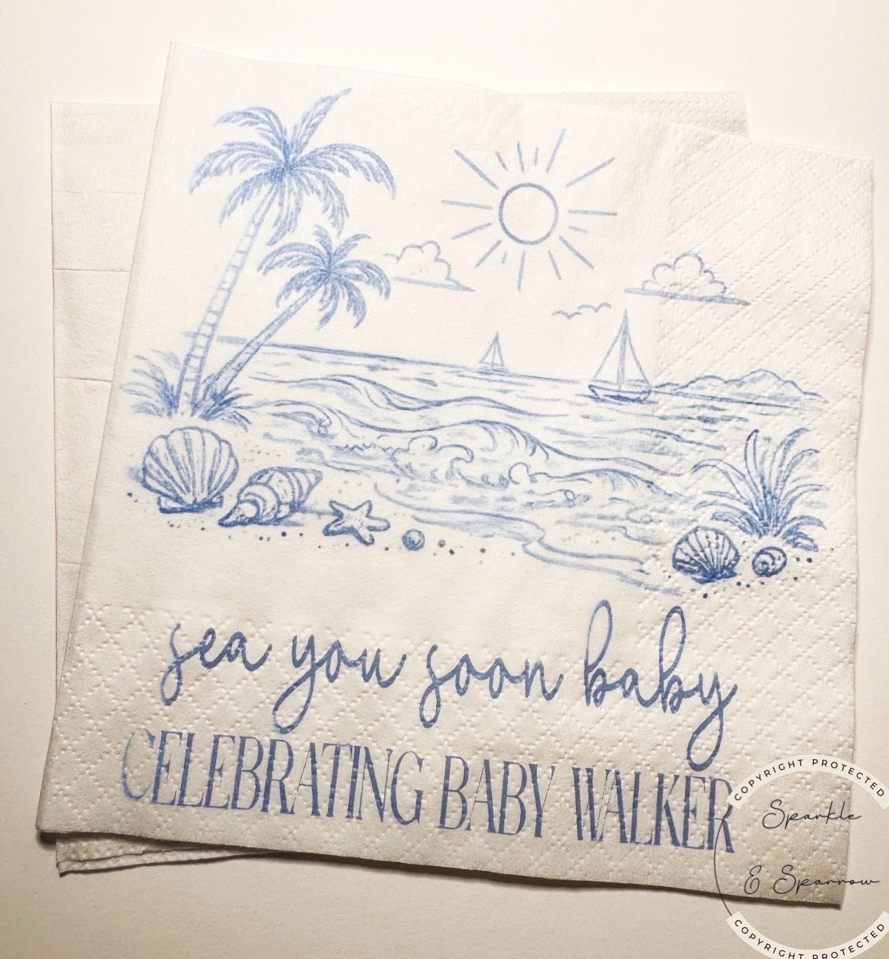 Sea You Soon Baby Shower Coastal Baby Shower Seashell Summer Bow Baby Shower Nautical Baby Shower Cocktail or Luncheon Napkins, Set of 25
