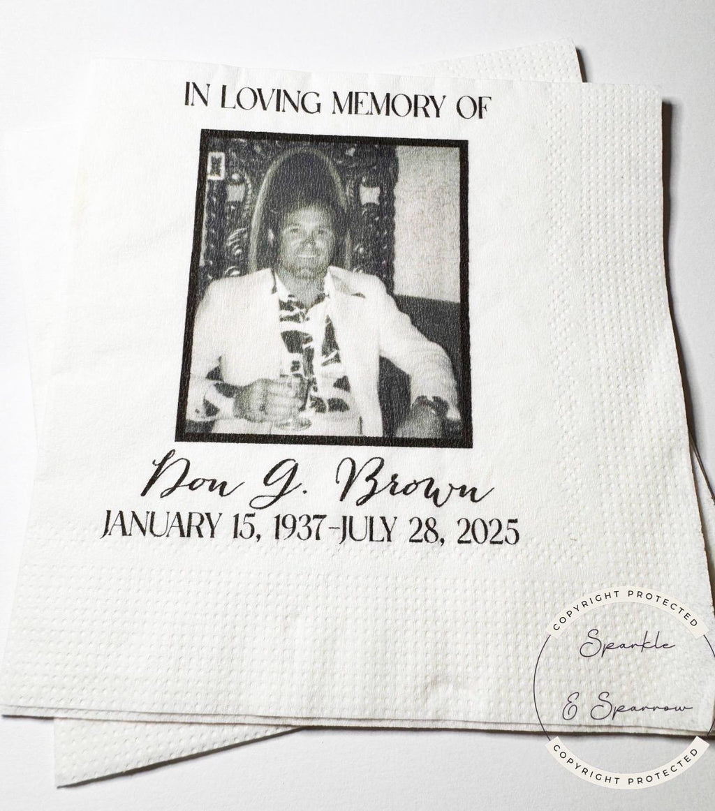 Celebration of Life Napkins Memorial Service Decor Funeral Decor Celebration of Life Photo Personalized Cocktail, Lunch Napkins, Set of 25