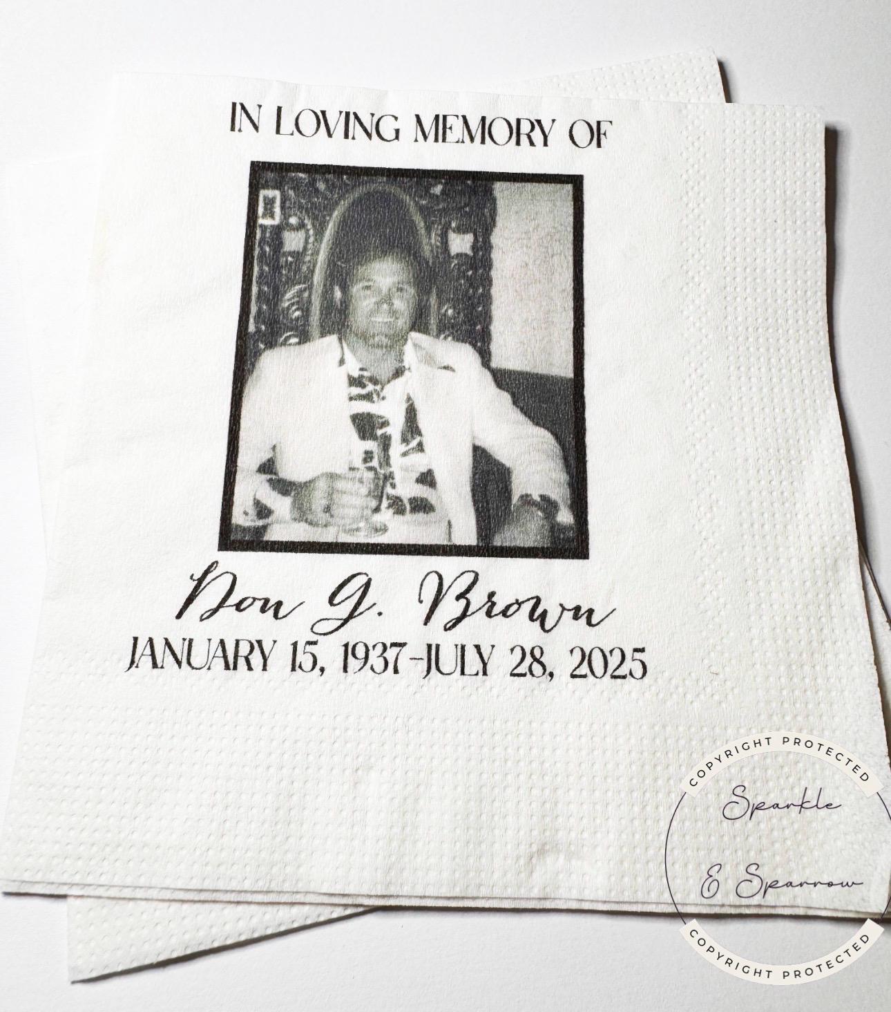 Celebration of Life Napkins Memorial Service Decor Funeral Decor Celebration of Life Photo Personalized Cocktail, Lunch Napkins, Set of 25