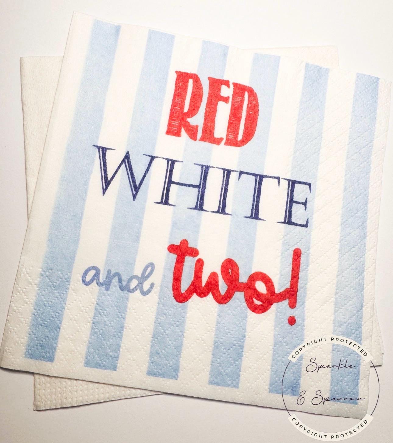 Red White and Two Firecracker Birthday July 4th Birthday Patriotic Red White Blue Cocktail or Luncheon Napkins, Set of 25