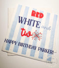 Red White and Two Firecracker Birthday July 4th Birthday Patriotic Red White Blue Personalized Cocktail or Luncheon Napkins, Set of 25