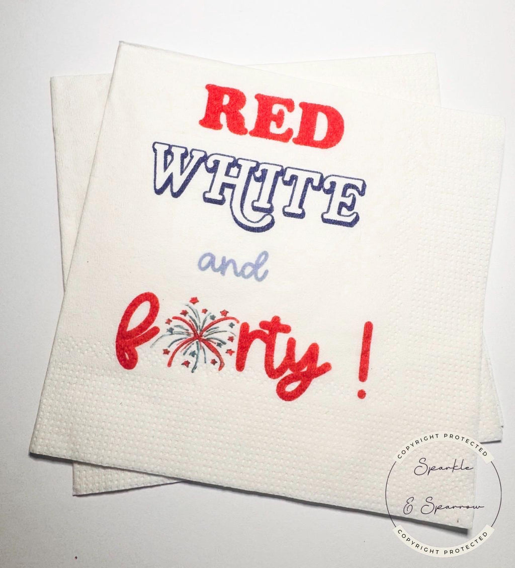 Red White and Forty Firecracker Birthday 40th Birthday July 4th Birthday Summer 40th Birthday Cocktail or Luncheon Napkins, Set of 25
