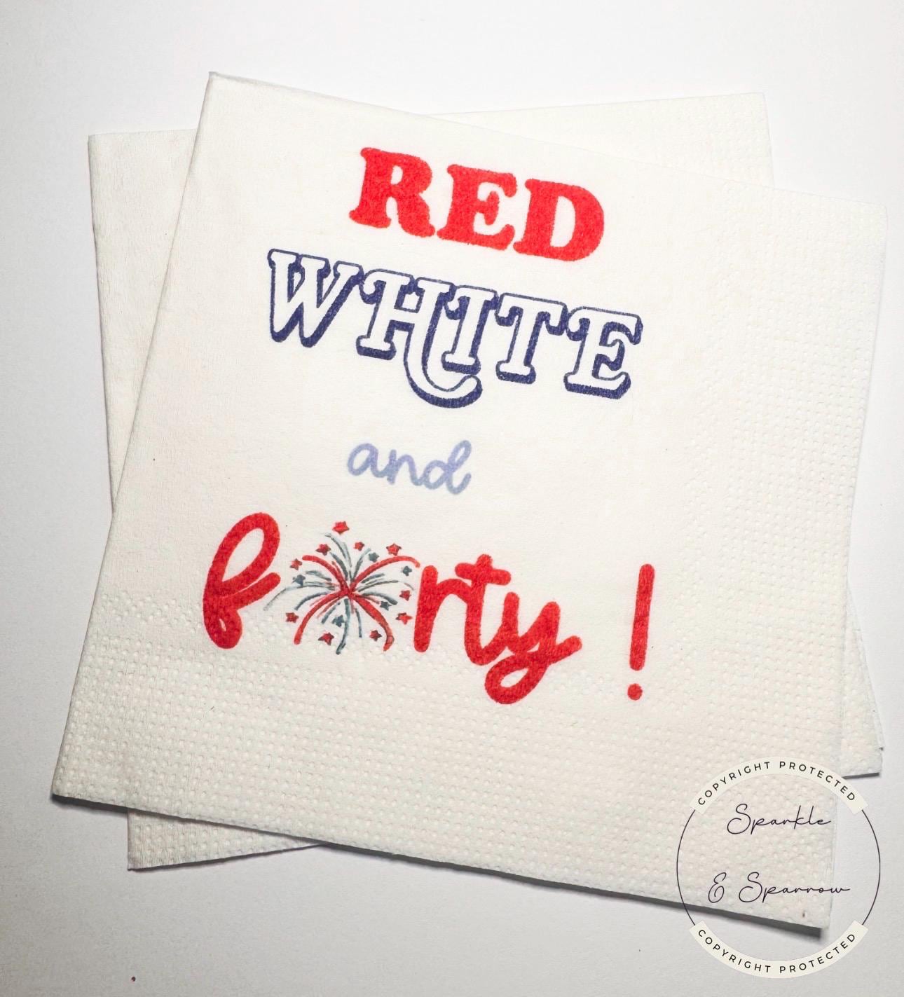 Red White and Forty Firecracker Birthday 40th Birthday July 4th Birthday Summer 40th Birthday Cocktail or Luncheon Napkins, Set of 25