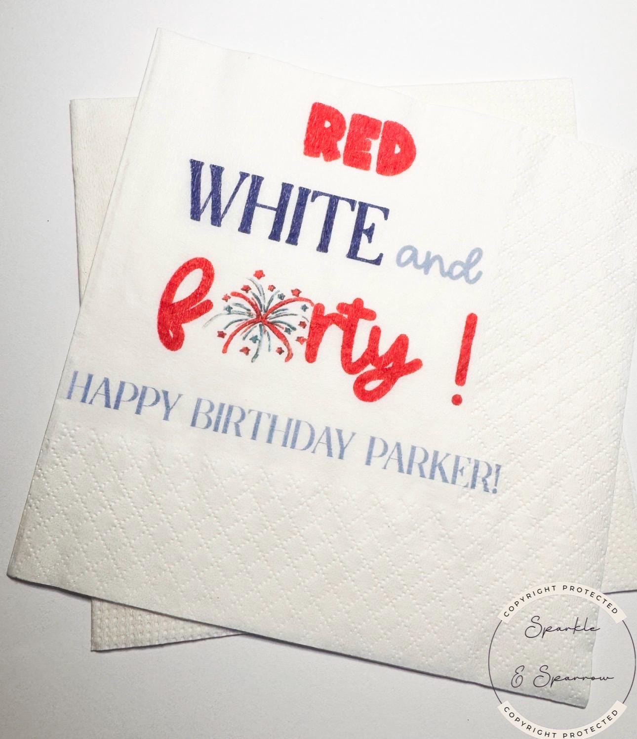 Red White and Forty Firecracker Birthday 40th Birthday July 4th Birthday 40th Birthday Personalized Cocktail or Luncheon Napkins, Set of 25