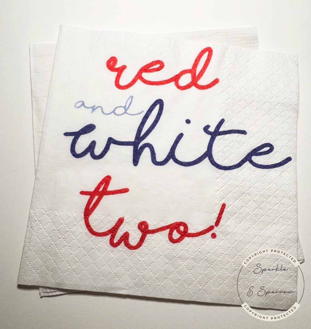 Red White and Two Patriotic Birthday July 4th Birthday Red White Blue 2nd Birthday Party Cocktail or Luncheon Napkins, Set of 25