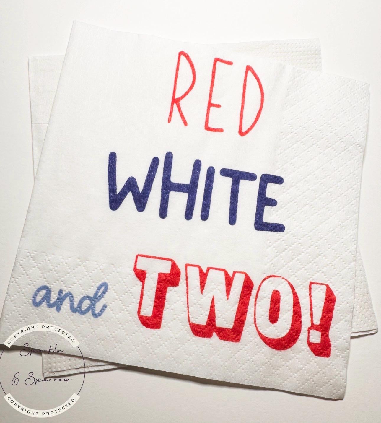Red White and Two Patriotic Birthday July 4th Birthday Red White Blue 2nd Birthday Party Cocktail or Luncheon Napkins, Set of 25
