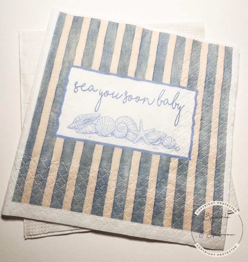 Sea You Soon Baby Shower Coastal Baby Shower Seashell Summer Baby Shower Nautical Baby Shower Cocktail or Luncheon Napkins, Set of 25