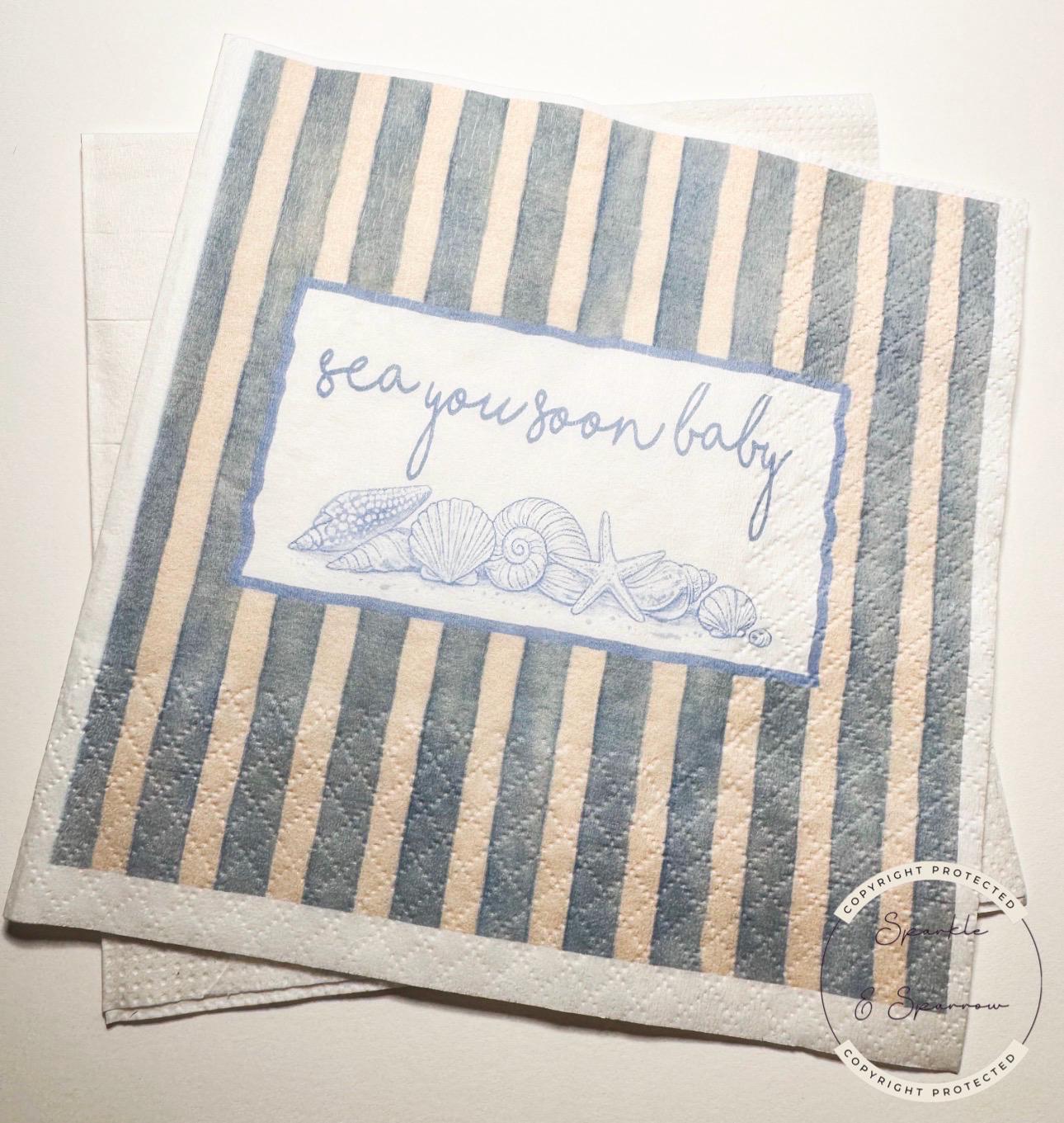 Sea You Soon Baby Shower Coastal Baby Shower Seashell Summer Baby Shower Nautical Baby Shower Cocktail or Luncheon Napkins, Set of 25