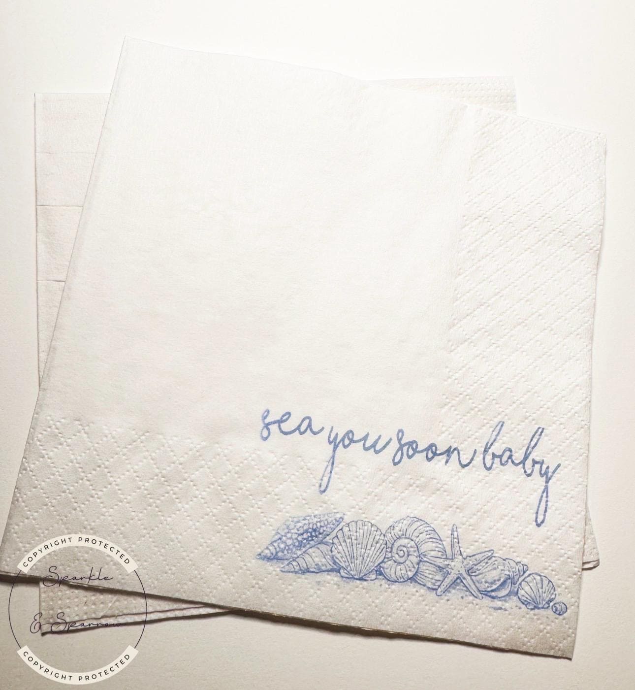 Sea You Soon Baby Shower Coastal Baby Shower Seashell Summer Baby Shower Nautical Baby Shower Cocktail or Luncheon Napkins, Set of 25