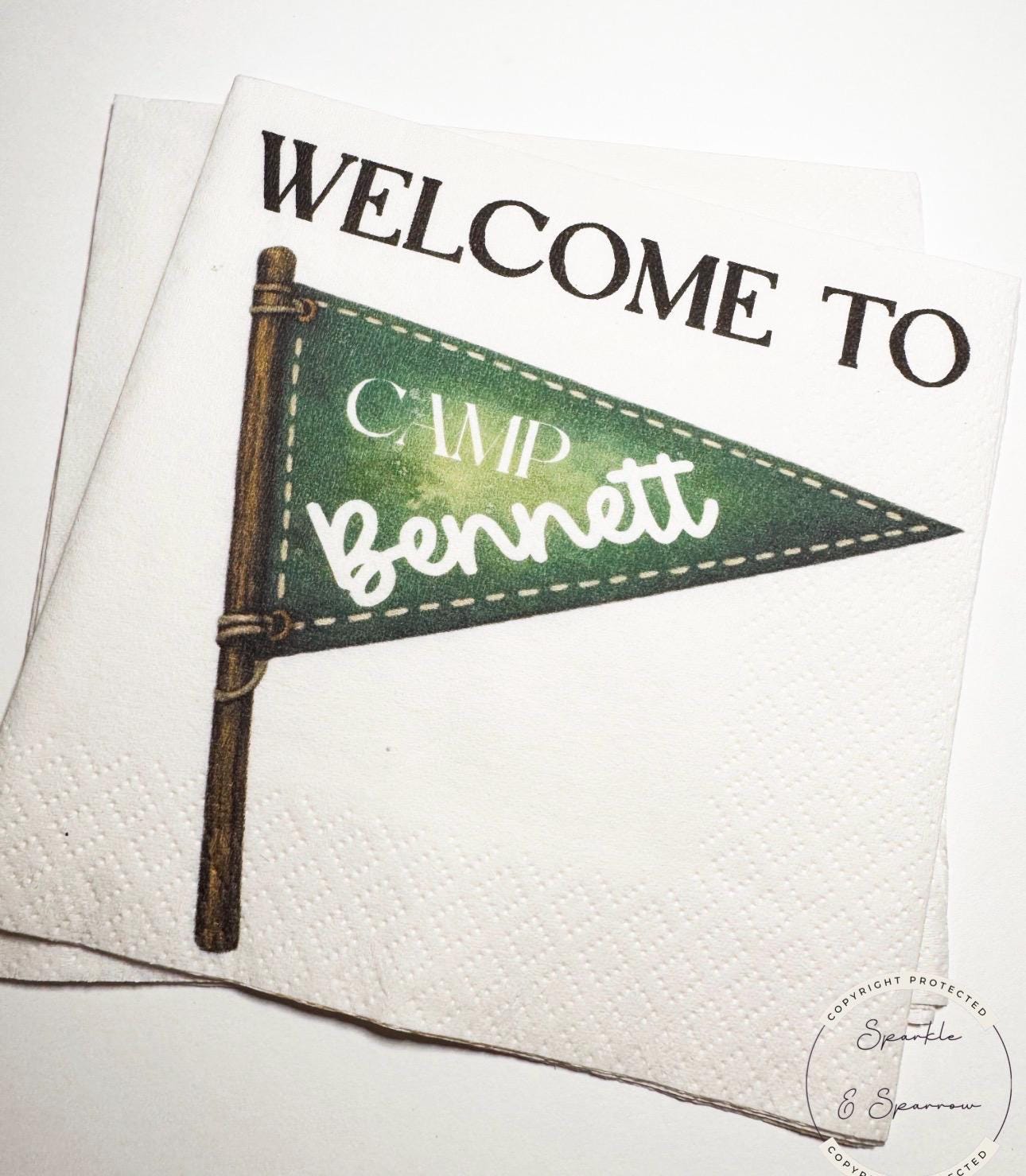 Camp Birthday Camping Birthday Party Summer Camp Birthday Woodland Personalized Birthday Cocktail or Luncheon Napkins, Set of 25