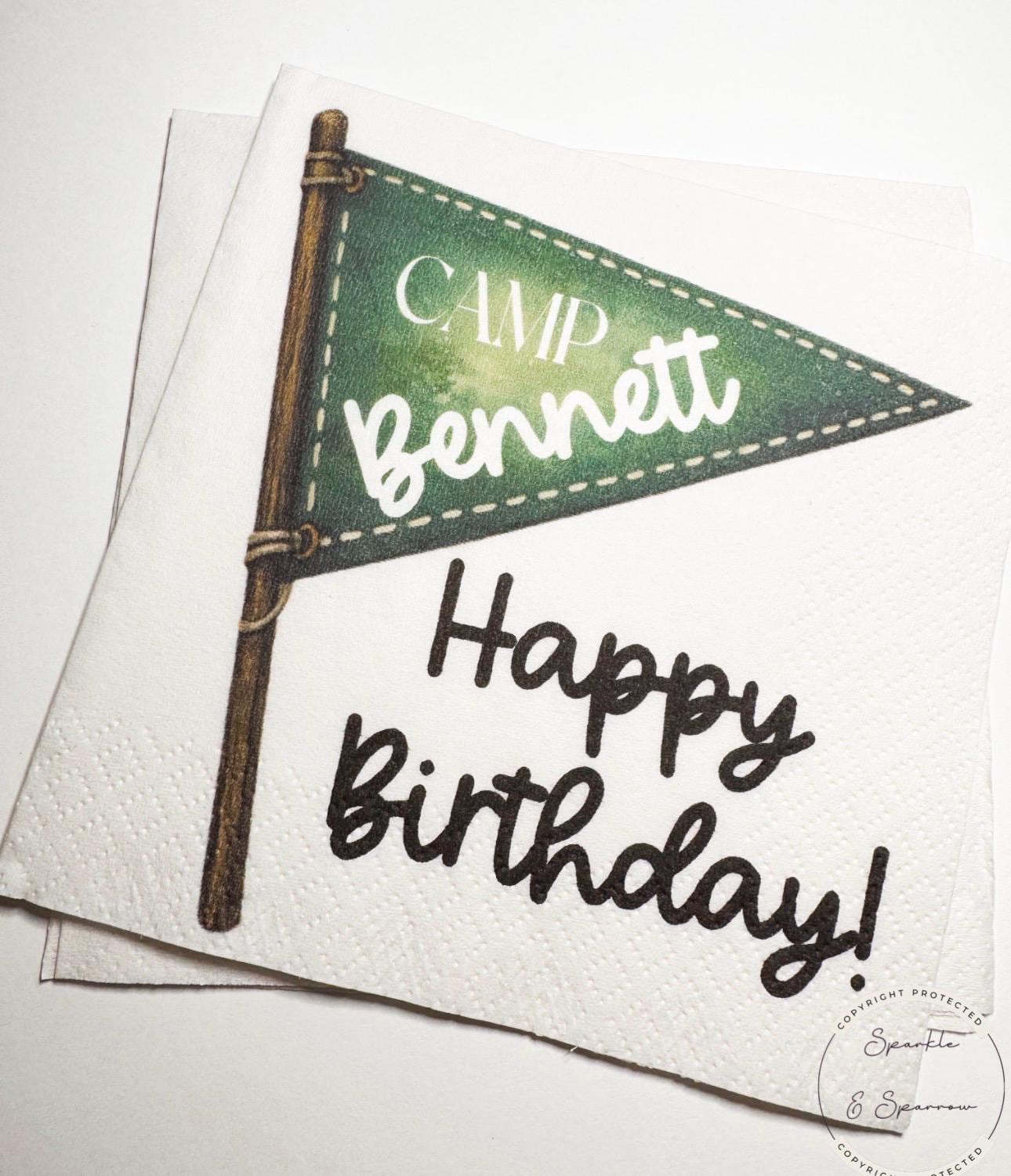 Camp Birthday Camping Birthday Party Summer Camp Birthday Woodland Personalized Birthday Cocktail or Luncheon Napkins, Set of 25