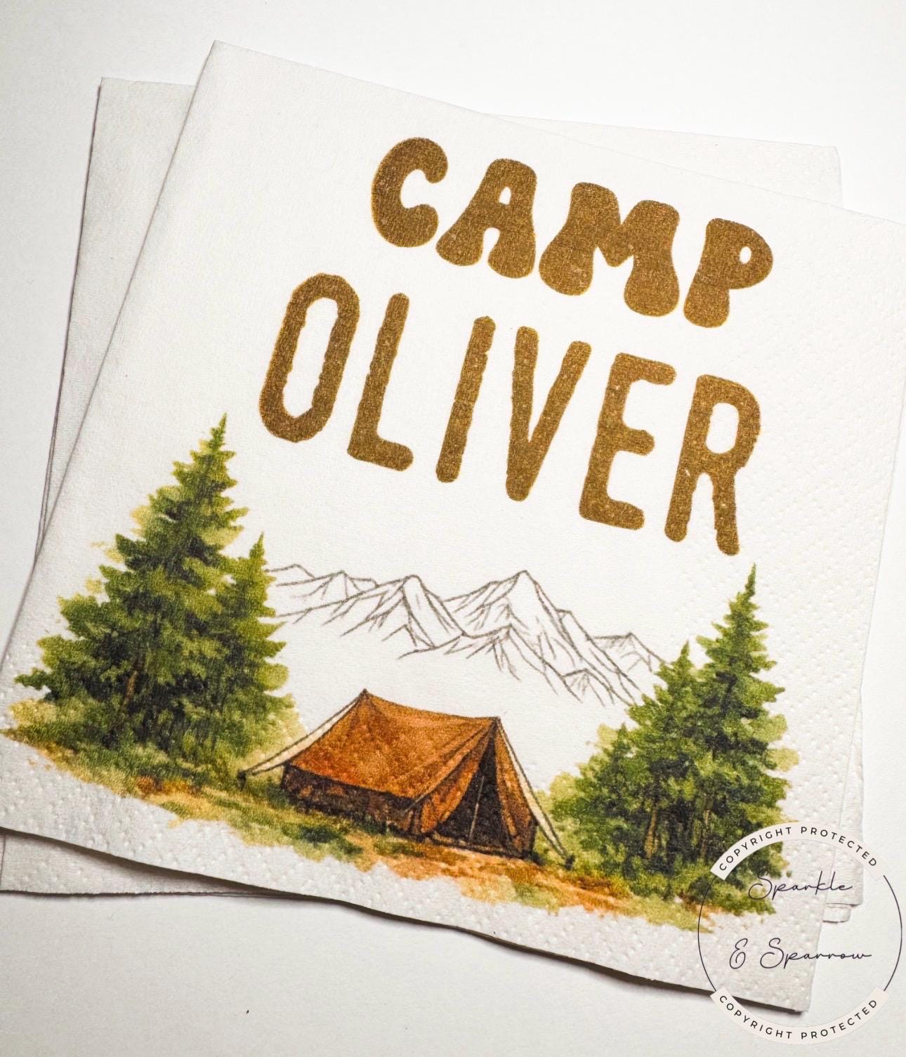 Camp Birthday Camping Birthday Party Summer Camp Birthday Woodland Personalized Birthday Cocktail or Luncheon Napkins, Set of 25