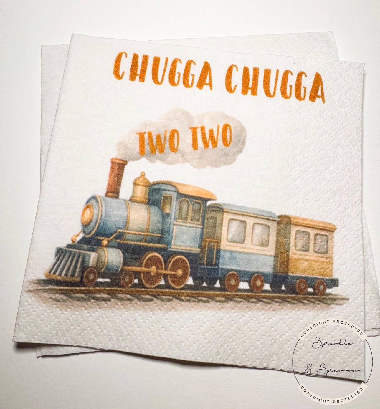 Chugga Chugga Two Two Train 2nd Birthday Train Birthday Party Second Bday Train Theme Cocktail, Luncheon or Dinner Napkins Set of 25