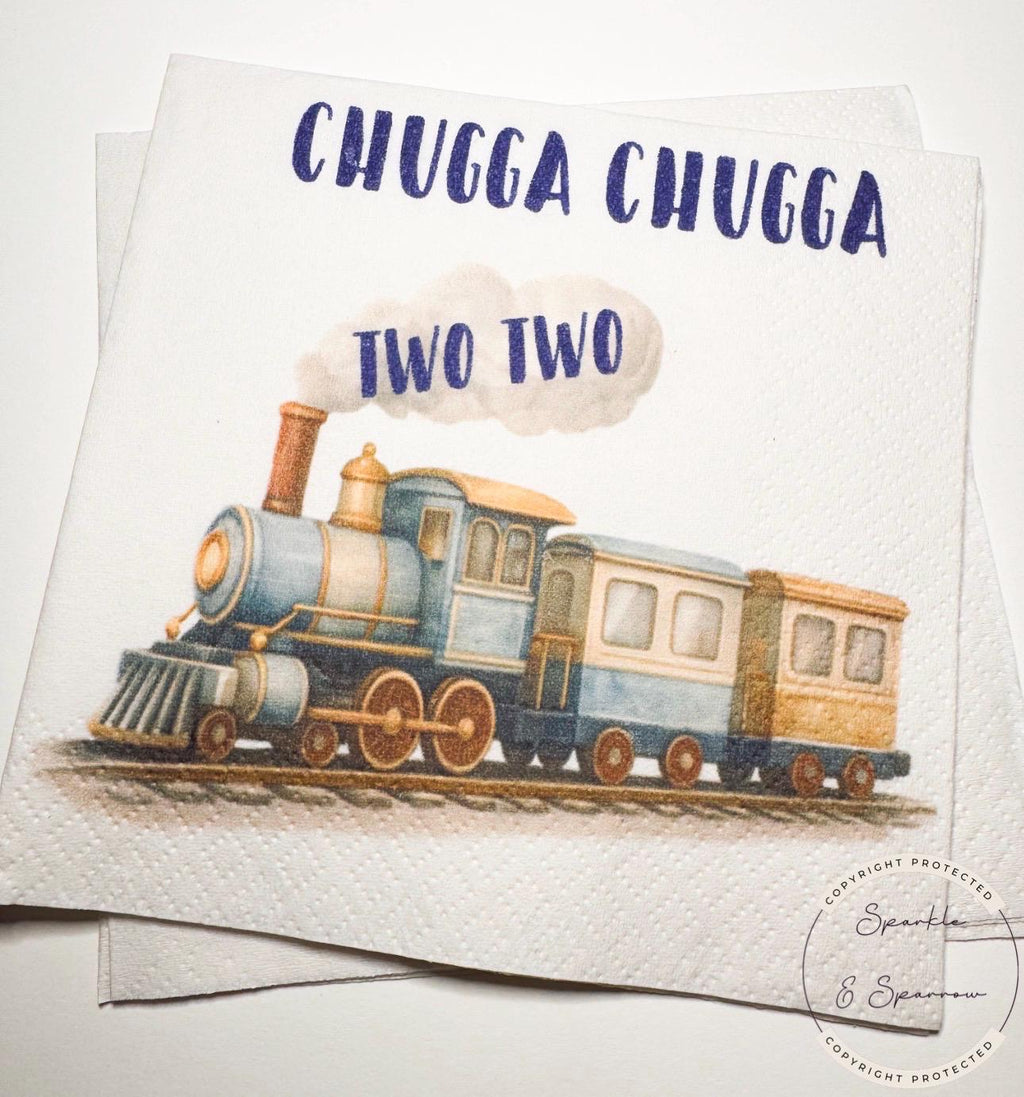 Chugga Chugga Two Two Train 2nd Birthday Train Birthday Party Second Bday Train Theme Cocktail, Luncheon or Dinner Napkins Set of 25