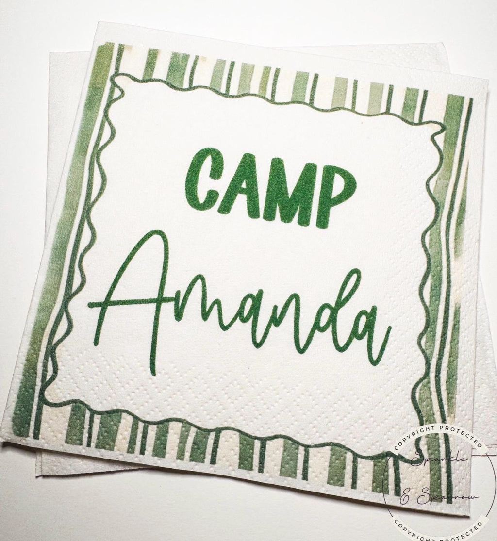 Camp Birthday Camping Birthday Party Summer Camp Birthday Woodland Personalized Birthday Cocktail or Luncheon Napkins, Set of 25