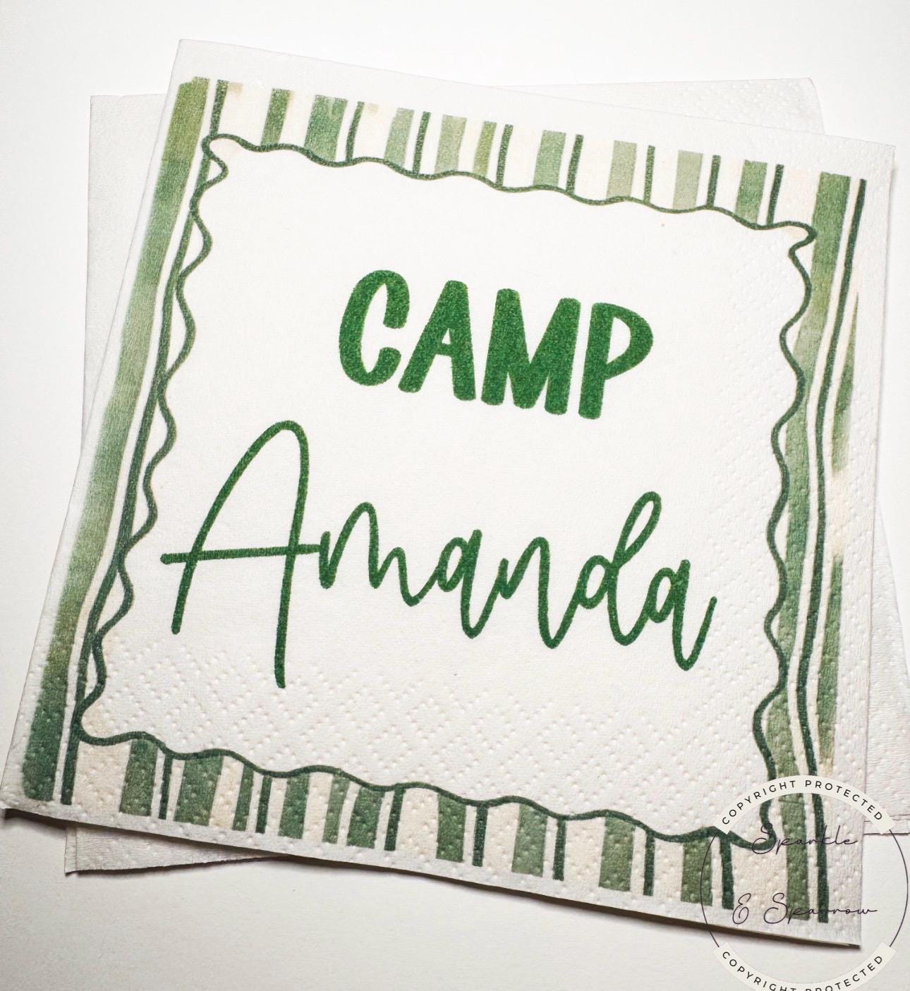 Camp Birthday Camping Birthday Party Summer Camp Birthday Woodland Personalized Birthday Cocktail or Luncheon Napkins, Set of 25