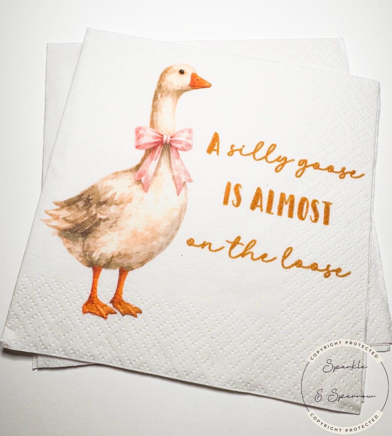 Goose Baby Shower Silly Goose is almost on the Loose Pink Bow Goose Baby Shower Cocktail, Luncheon or Dinner Napkins Set of 25