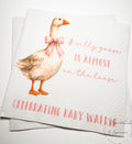 Goose Baby Shower Silly Goose is on the Way Pink Bow Goose Baby Goose Loose Personalized Cocktail, Luncheon or Dinner Napkins Set of 25