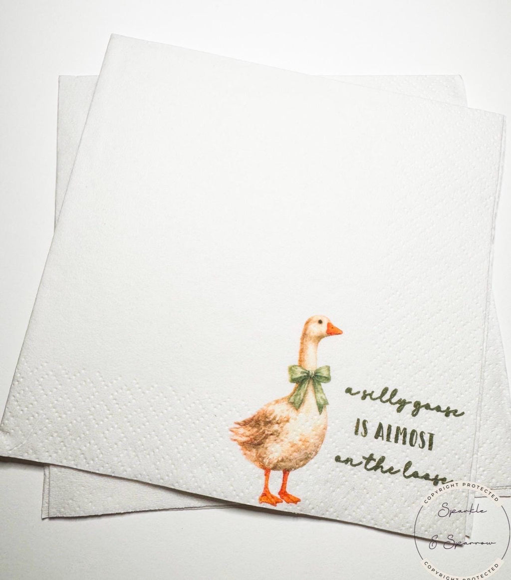 Goose Baby Shower Silly Goose is almost on the Loose Green Bow Goose Neutral Baby Shower Cocktail, Luncheon or Dinner Napkins Set of 25