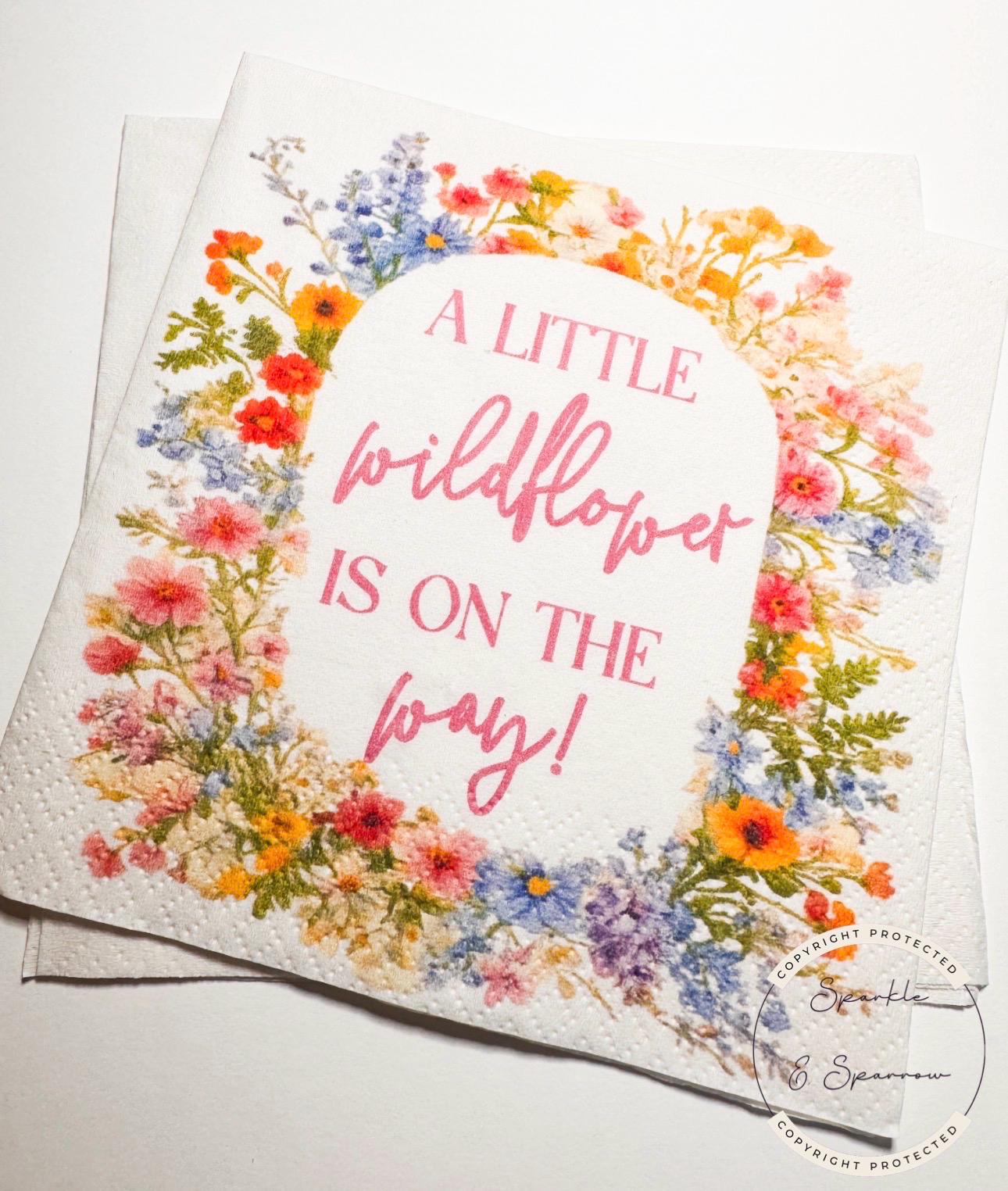 A Little Wildflower is on the Way Baby Shower Spring Summer Wildflower Floral Baby Shower Cocktail, Luncheon or Dinner Napkins Set of 25