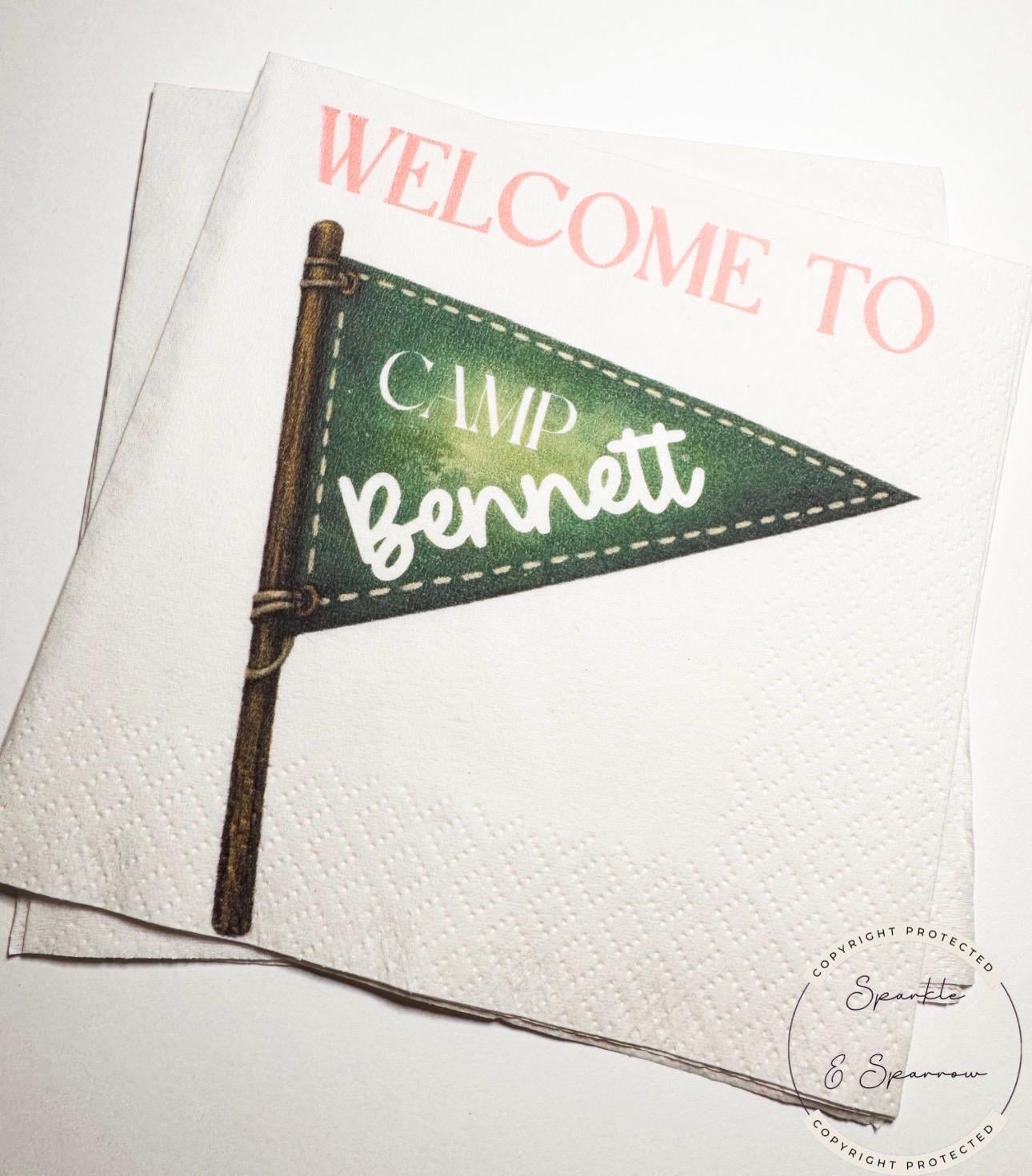Camp Birthday Camping Birthday Party Summer Camp Birthday Woodland Personalized Birthday Cocktail or Luncheon Napkins, Set of 25