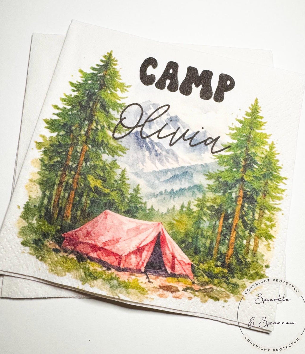 Camp Birthday Camping Birthday Party Summer Camp Birthday Woodland Personalized Birthday Cocktail or Luncheon Napkins, Set of 25