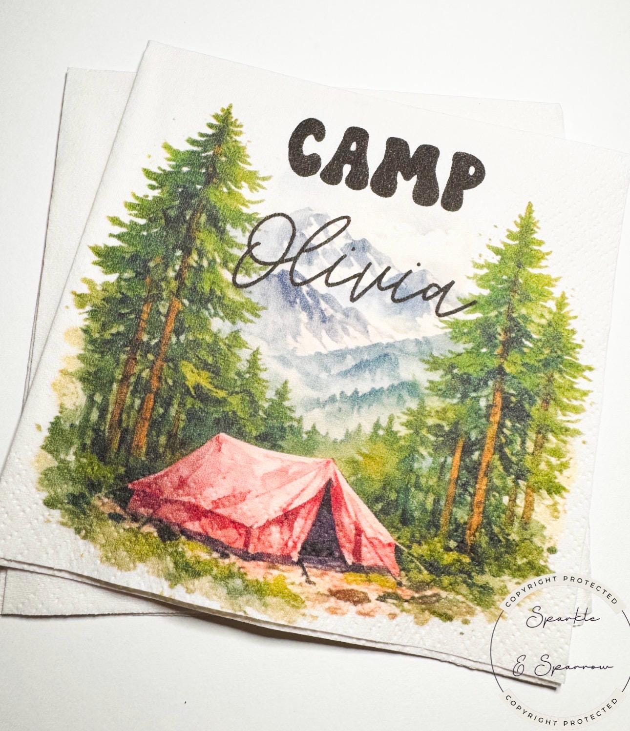 Camp Birthday Camping Birthday Party Summer Camp Birthday Woodland Personalized Birthday Cocktail or Luncheon Napkins, Set of 25